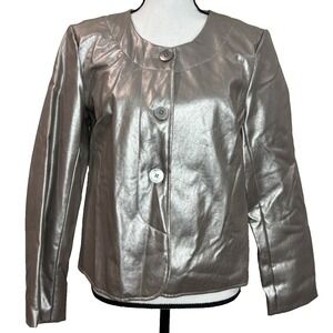 Vintage JACLYN‎ SMITH Faux Leather JACKET Women's Medium Metallic Pewter 90s y2k